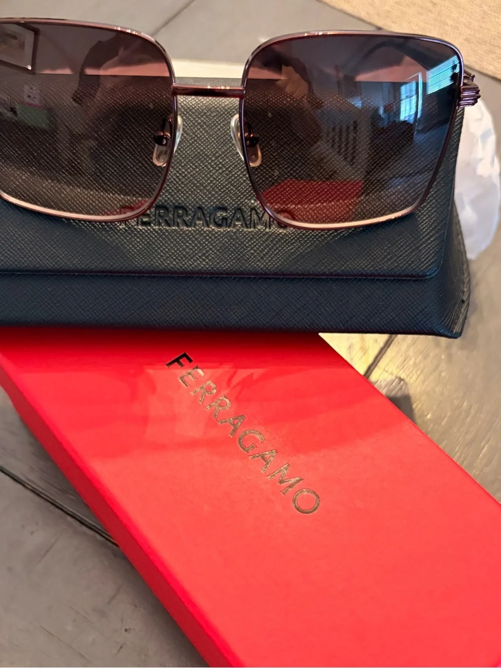 Salvatore Ferragamo Burgundy Frame Sunglasses with Gold Accents